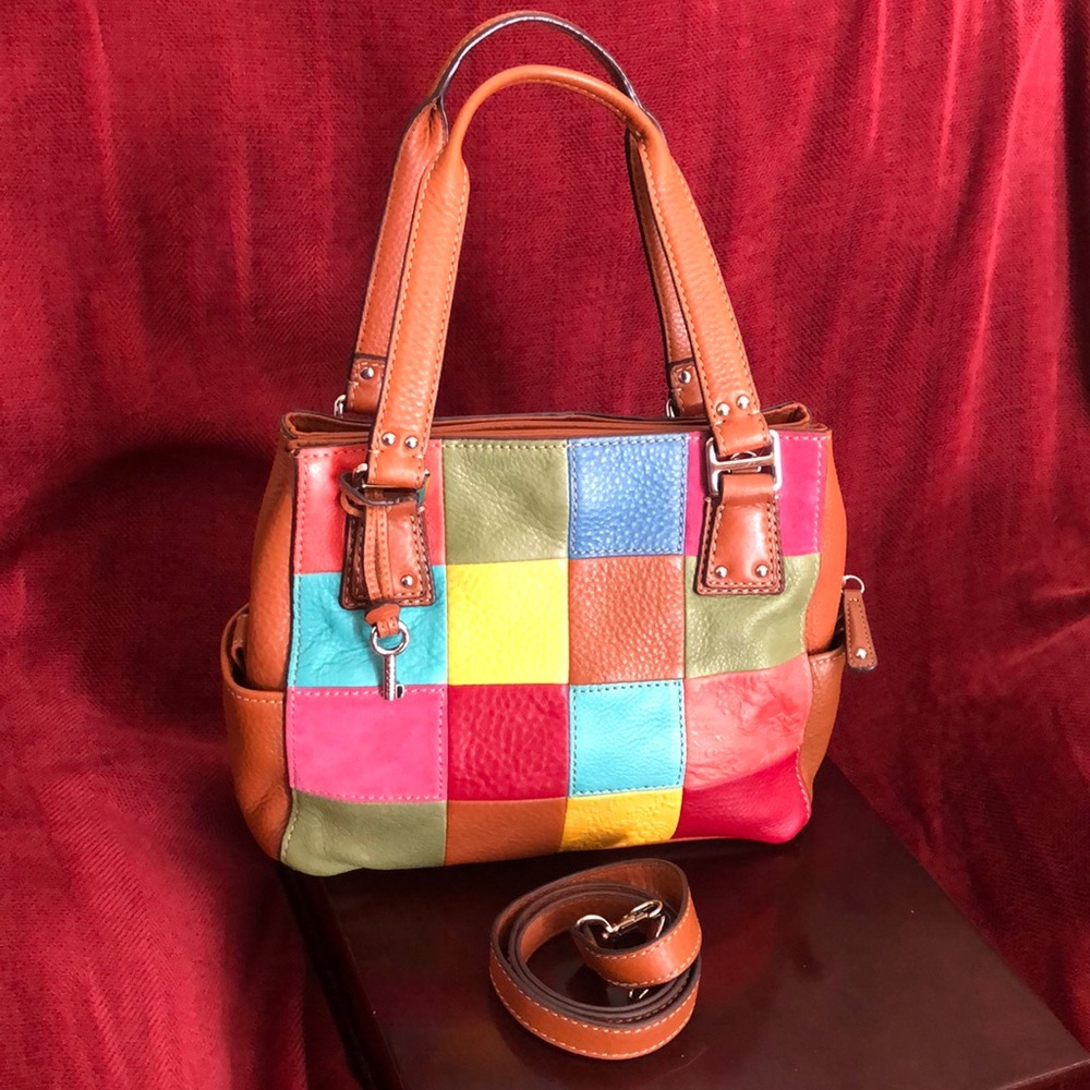 FÓSIL Patchwork leather satchel or shoulder bag